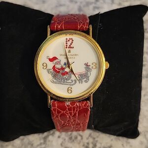 Vintage Marie Lourdes sparkling Santa in Sleigh with Reindeer Wristwatch.